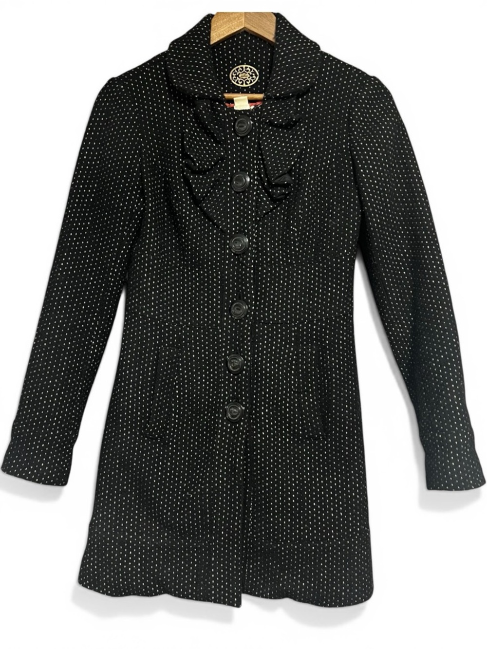 Artsy Anthropologie Idra Romantic Wool Black and White Coat Boho Retro Feminine